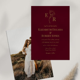 Invitación personalizada con foto y monograma flor