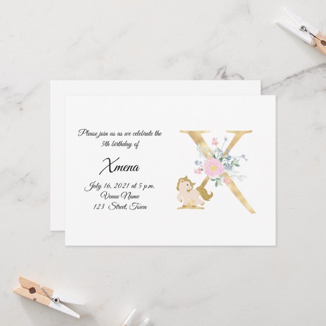 Invitación personalizada con monograma de pony par (Anverso/Reverso In Situ)