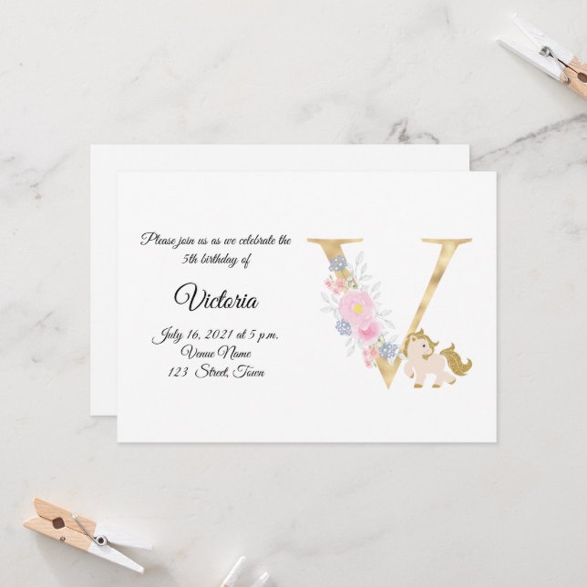 Invitación personalizada con monograma de pony par (Anverso/Reverso In Situ)