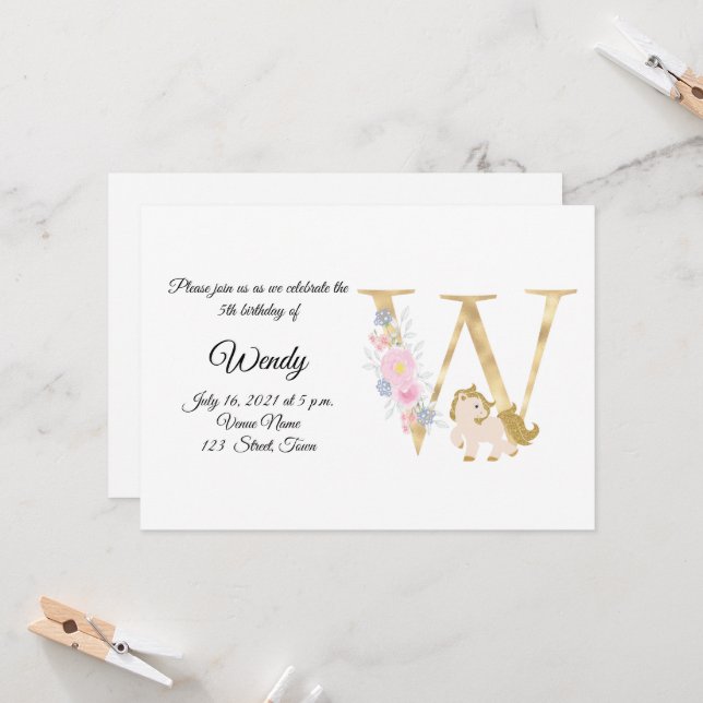 Invitación personalizada con monograma de pony par (Anverso/Reverso In Situ)