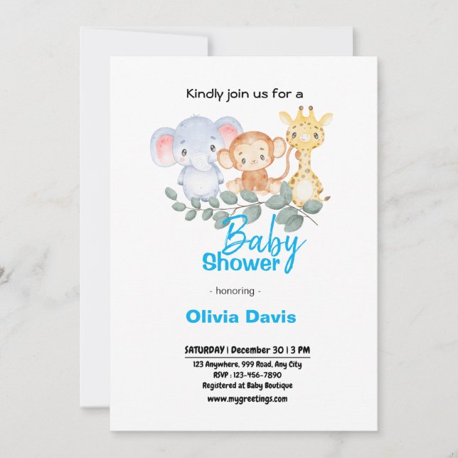 Invitación personalizada de Baby Shower a Safari (Anverso)