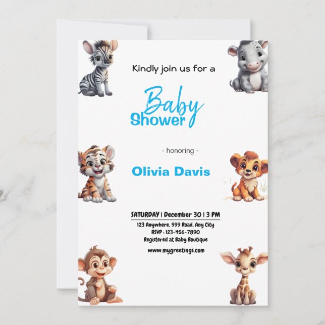 Invitación personalizada de Baby Shower a Safari (Anverso)