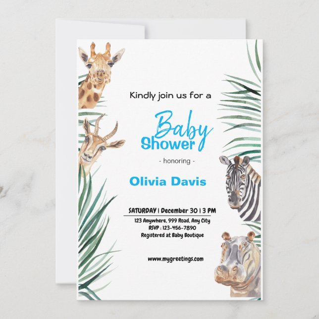 Invitación personalizada de Baby Shower a Safari (Anverso)