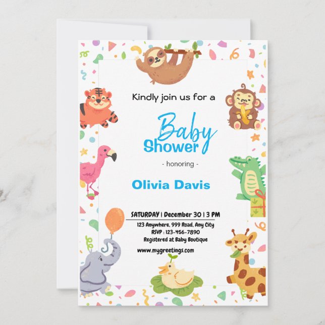 Invitación personalizada de Baby Shower a Safari (Anverso)