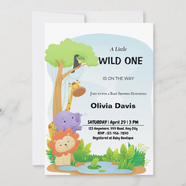 Invitación personalizada de Baby Shower a Safari (Anverso)