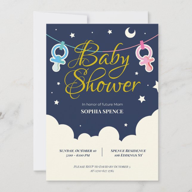 Invitación personalizada de Baby Shower Moon And S (Anverso)