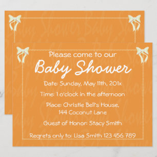 Invitación personalizada de baby shower naranja