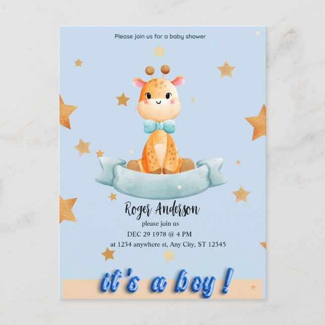 INVITACIÓN PERSONALIZADA DE BABY SHOWER PARA NIÑOS (Anverso)