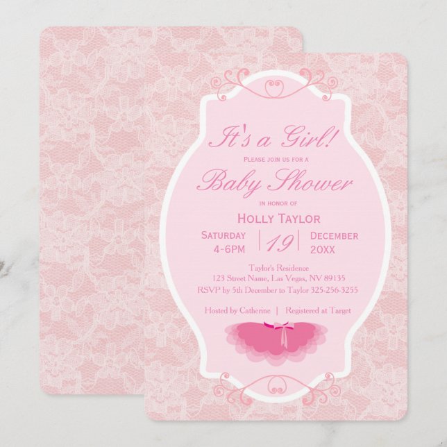 Invitación personalizada de Ballerina Baby Shower (Anverso / Reverso)