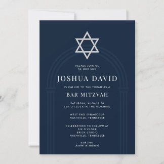 Invitación personalizada de Bar Mitzvah azul marin