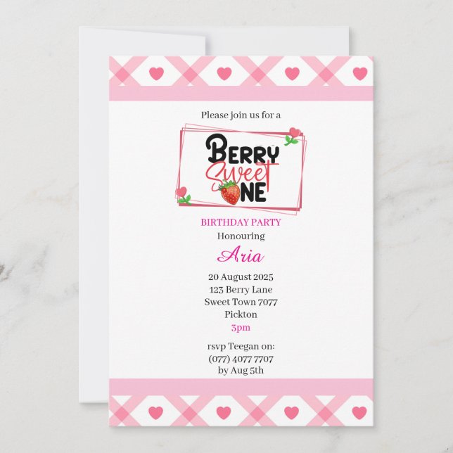 Invitación personalizada de Berry Sweet One B'day  (Anverso)
