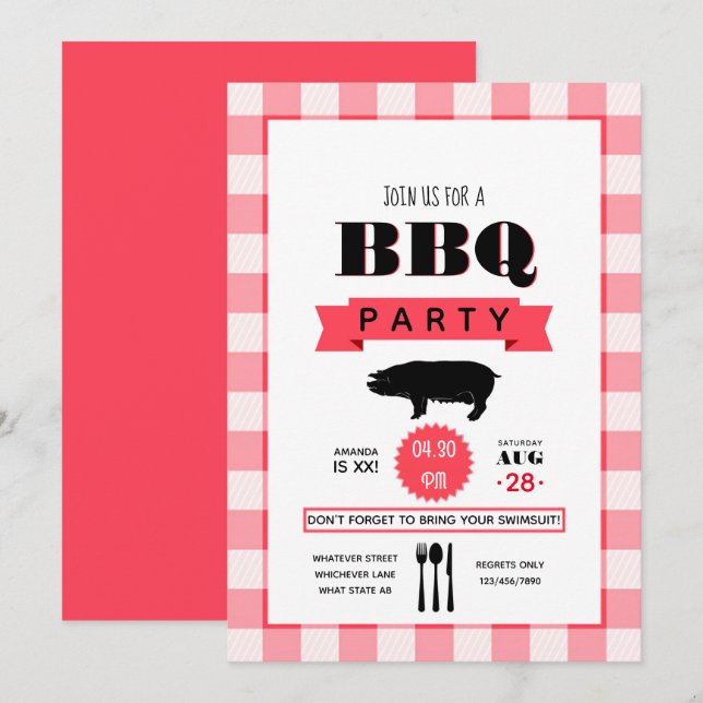 Invitación personalizada de Birthday Barbecue (Anverso / Reverso)