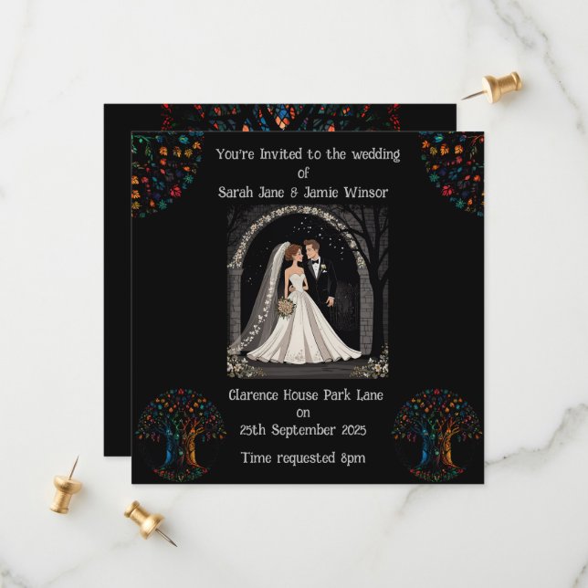 Invitación personalizada de boda con imagen de dib (Anverso/Reverso In Situ)