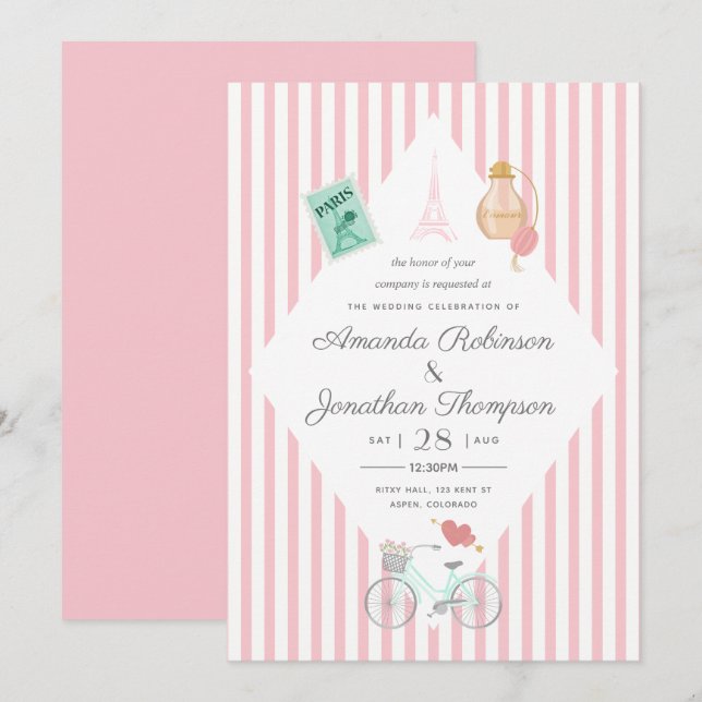 Invitación personalizada de boda con tema de París (Anverso / Reverso)