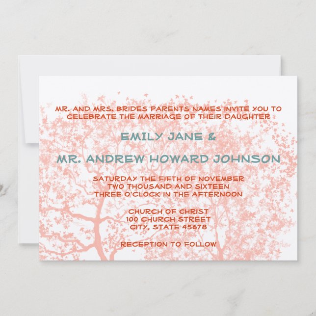 Invitación personalizada de Bodas de naranja y de  (Anverso)