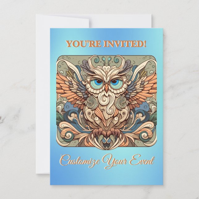 Invitación personalizada de búho colorido capricho (Anverso)