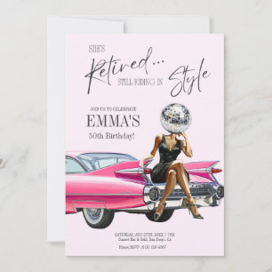 Invitación personalizada de Cadillac rosa jubilado