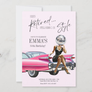 Invitación personalizada de Cadillac rosa jubilado