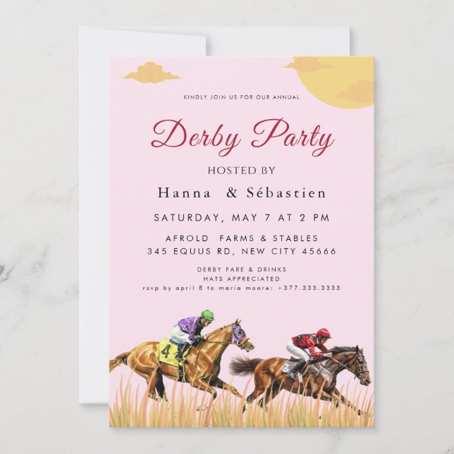 Invitación Personalizada de Carreras de Caballos E (Anverso)