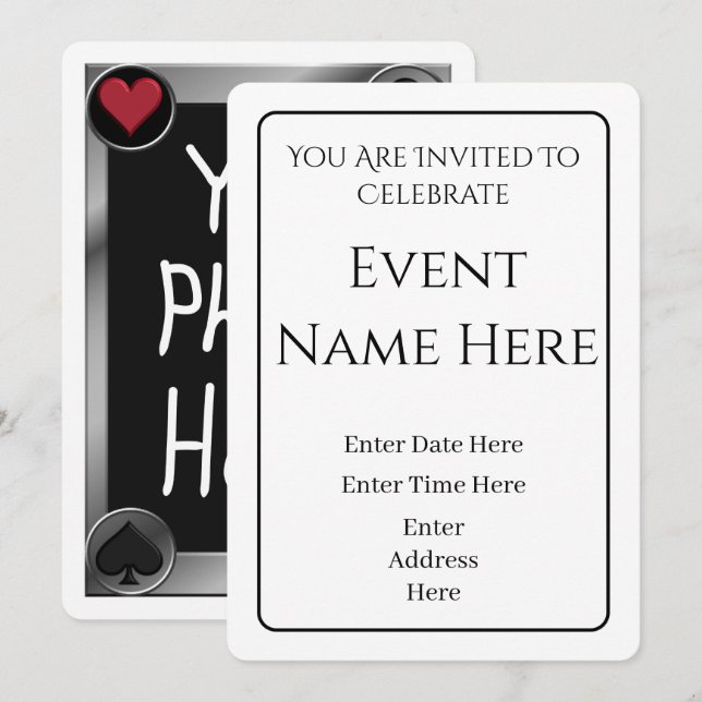 Invitación personalizada de carta de póquer con fo (Anverso / Reverso)