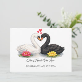 Invitación personalizada de cisnes Dos corazones u