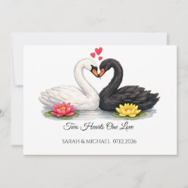Invitación personalizada de cisnes Dos corazones u