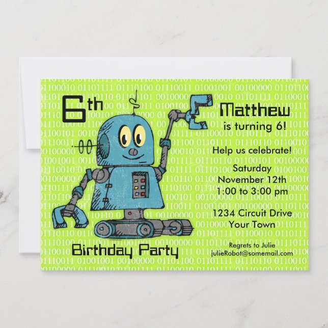Invitación personalizada de cumpleaños a Robot (Anverso)