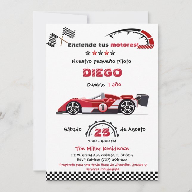 Invitación Personalizada de cumpleaños autos (Anverso)