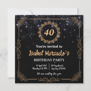 Invitación personalizada de cumpleaños Black Gold 