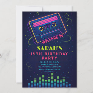 Invitación personalizada de cumpleaños con neón az