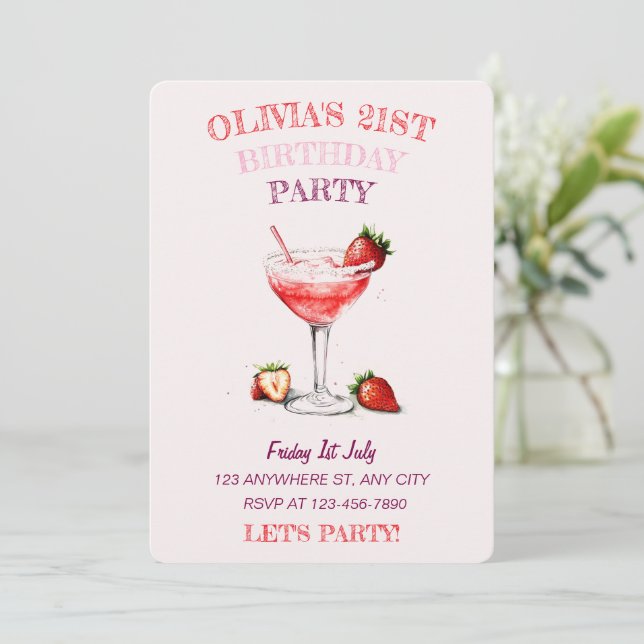 Invitación personalizada de cumpleaños de cóctel (Anverso de pie)