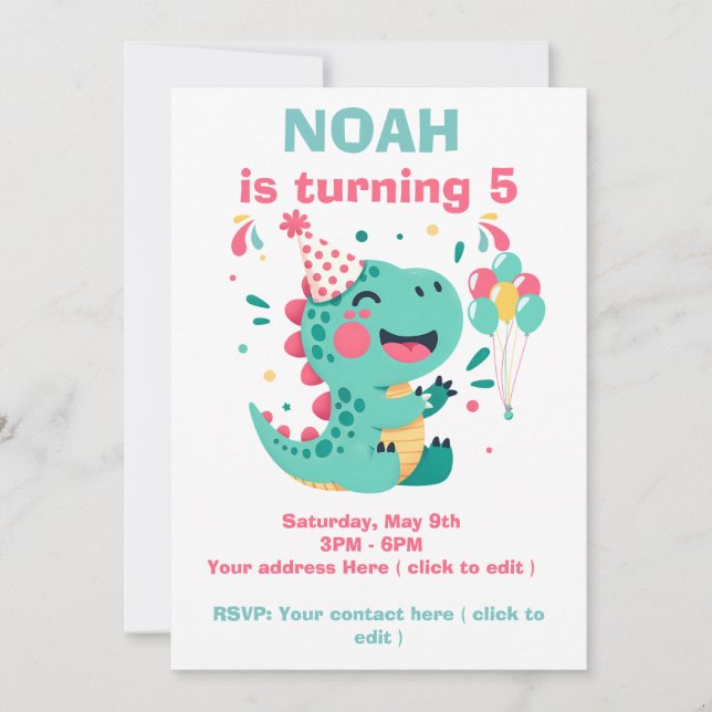 Invitación Personalizada de Cumpleaños de Dinosaur (Anverso)