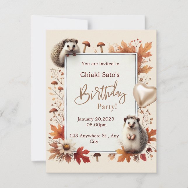 Invitación personalizada de cumpleaños de Hedgehog (Anverso)