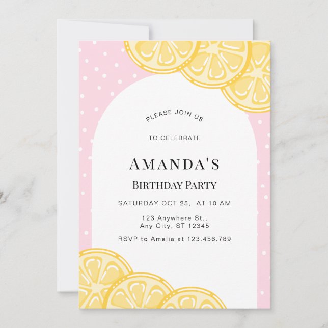 Invitación personalizada de cumpleaños de Lemonade (Anverso)