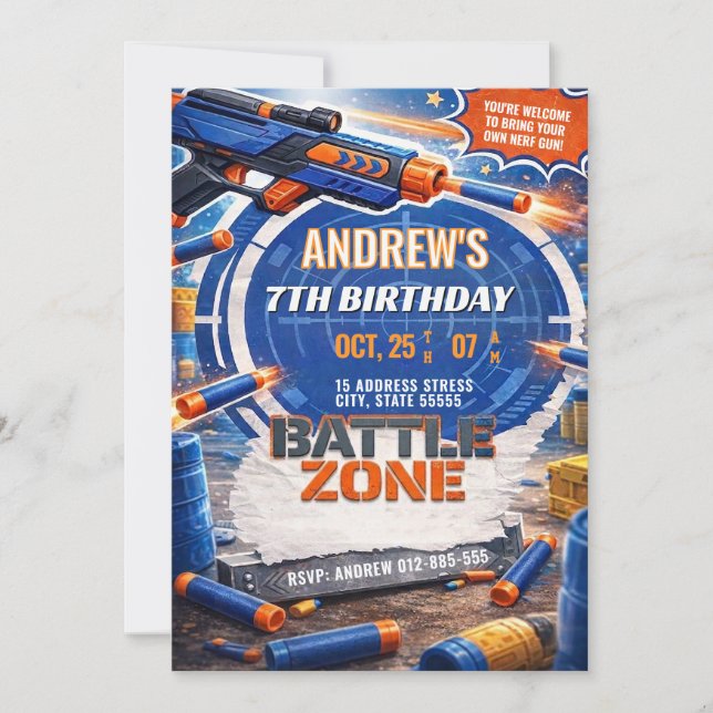 Invitación personalizada de cumpleaños de Nerf par (Anverso)