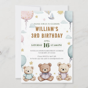 Invitación personalizada de cumpleaños de osito de