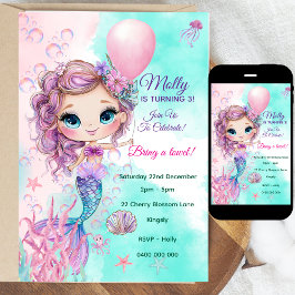 Invitación personalizada de cumpleaños de Sirena