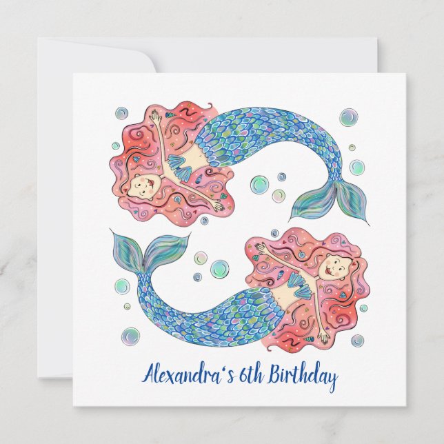 Invitación personalizada de cumpleaños de Sirena p (Anverso)