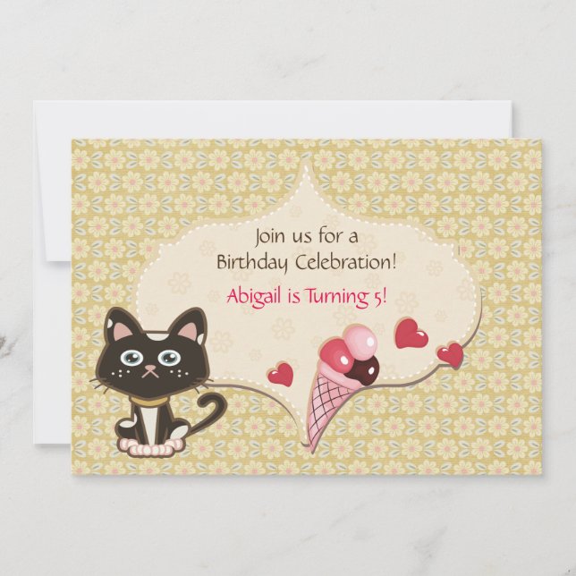 Invitación personalizada de cumpleaños de un gato  (Anverso)