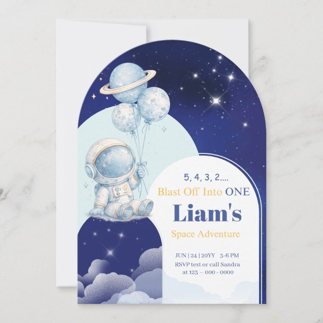 Invitación Personalizada de Cumpleaños Espacial pa (Anverso)