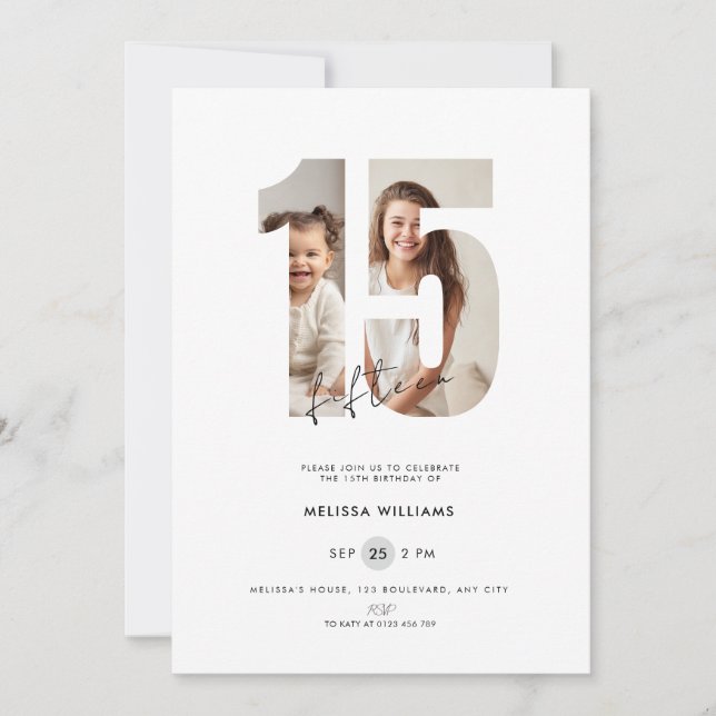 Invitación personalizada de cumpleaños número 15 p (Anverso)