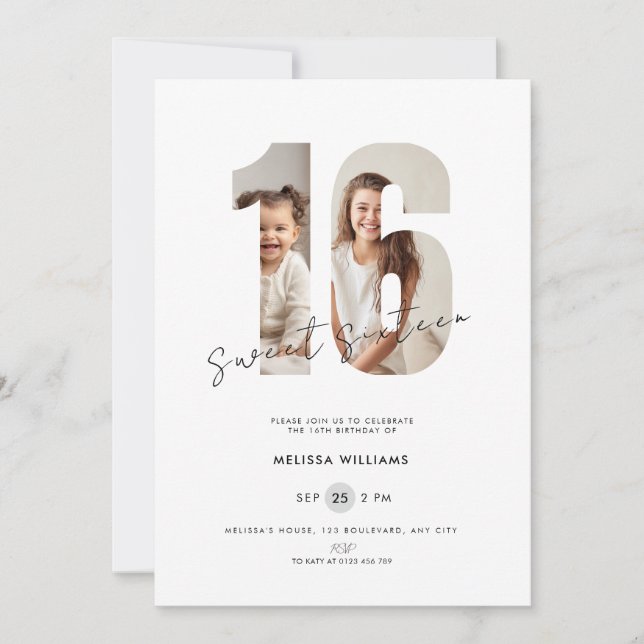 Invitación personalizada de cumpleaños número 16 p (Anverso)