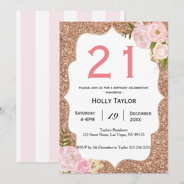 Invitación personalizada de cumpleaños número 21 (Anverso / Reverso)