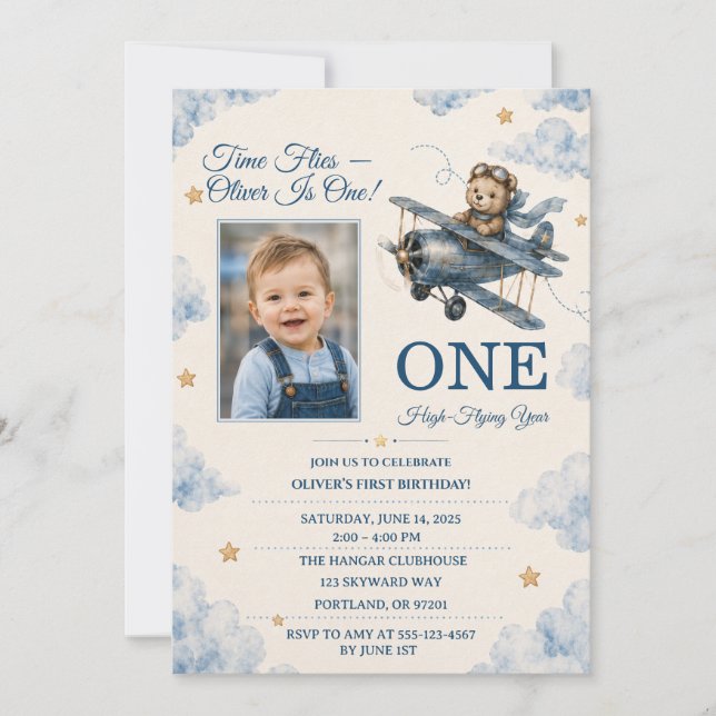 Invitación personalizada de cumpleaños número uno  (Anverso)