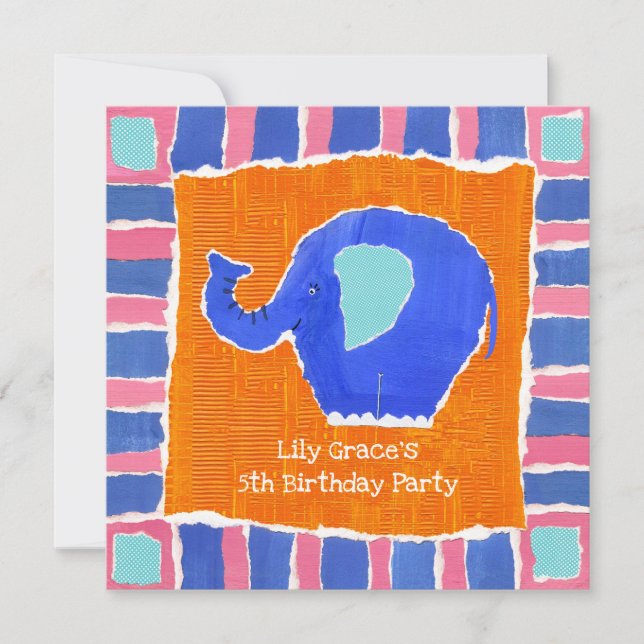 Invitación personalizada de cumpleaños para elefan (Anverso)