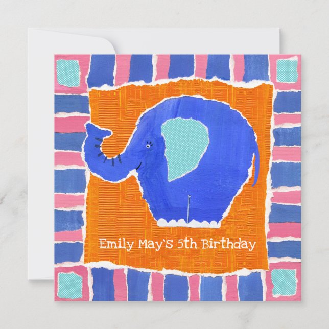 Invitación personalizada de cumpleaños para elefan (Anverso)