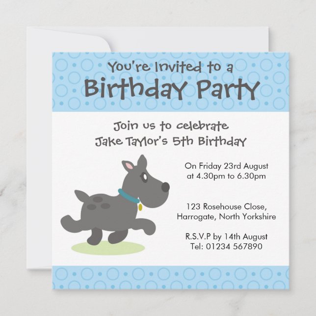 Invitación personalizada de cumpleaños - Perro neg (Anverso)