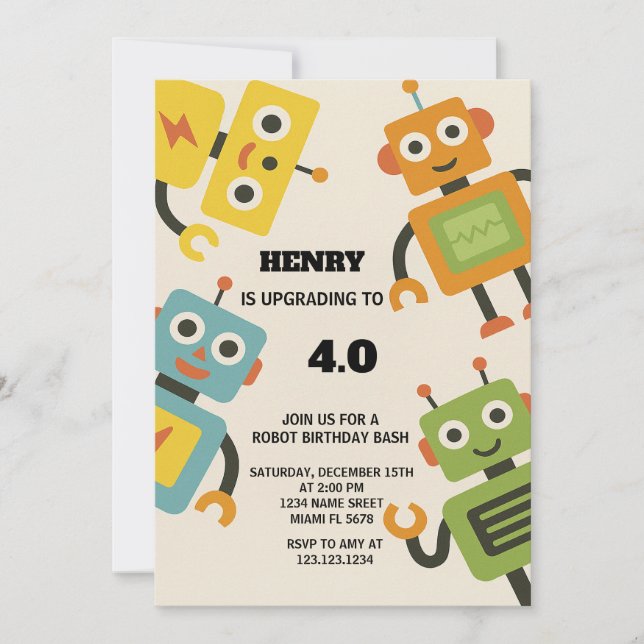 Invitación personalizada de cumpleaños Robot para  (Anverso)