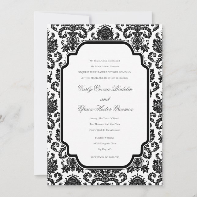 Invitación personalizada de Damask para Bodas blan (Anverso)