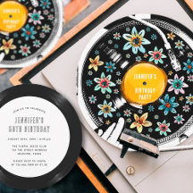 Invitación Personalizada de Disco de Vinilo Floral